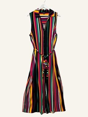 Torrid Multicolor Striped Maxi Dress Size 2X Tie Belt Button Front Sleeveless